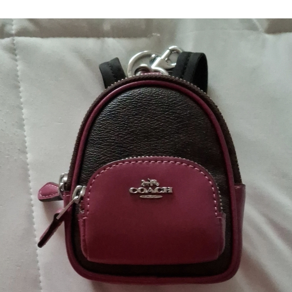Coach Black and Pink Mini Backpack Keychain
